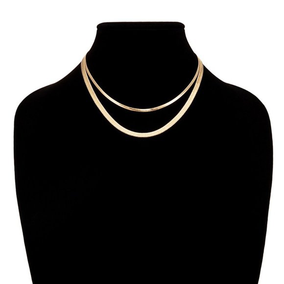 Layered Brass Herringbone Snake Chain Necklace - Picture 3 of 3